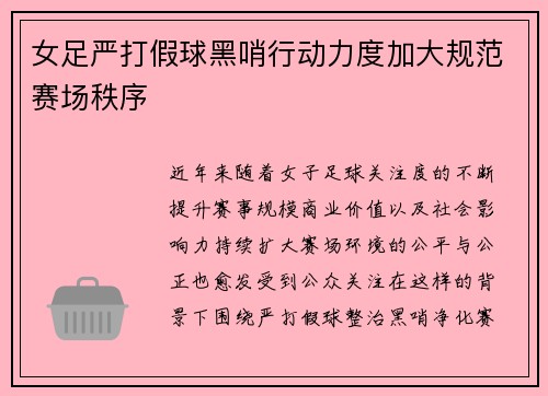 女足严打假球黑哨行动力度加大规范赛场秩序